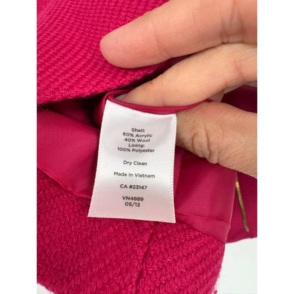 Talbots Jacket Womens 6 Pink Wool Blend Asymmetric Zip Oversized Collar Textured